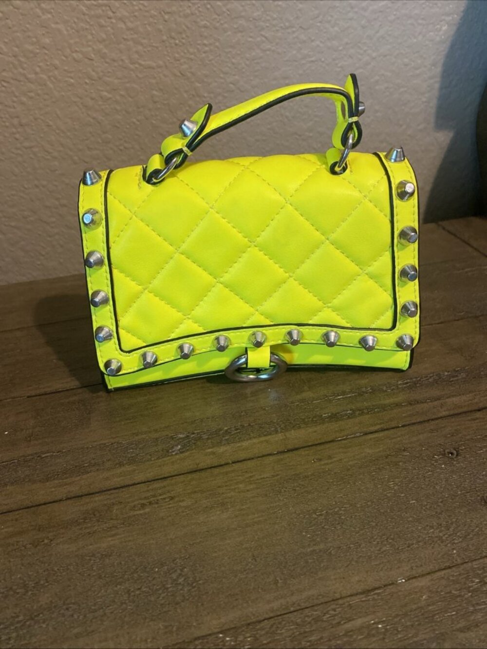 Zara Yellow Studded Mini Crossbody Party Chain Strap Silver Hardware